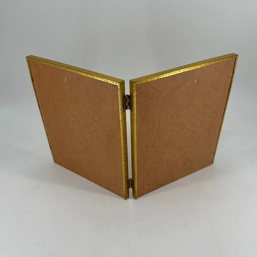 Vintage Style Gold Metal Hinged Double Picture Frame Bifold for Two 8x10 Photos